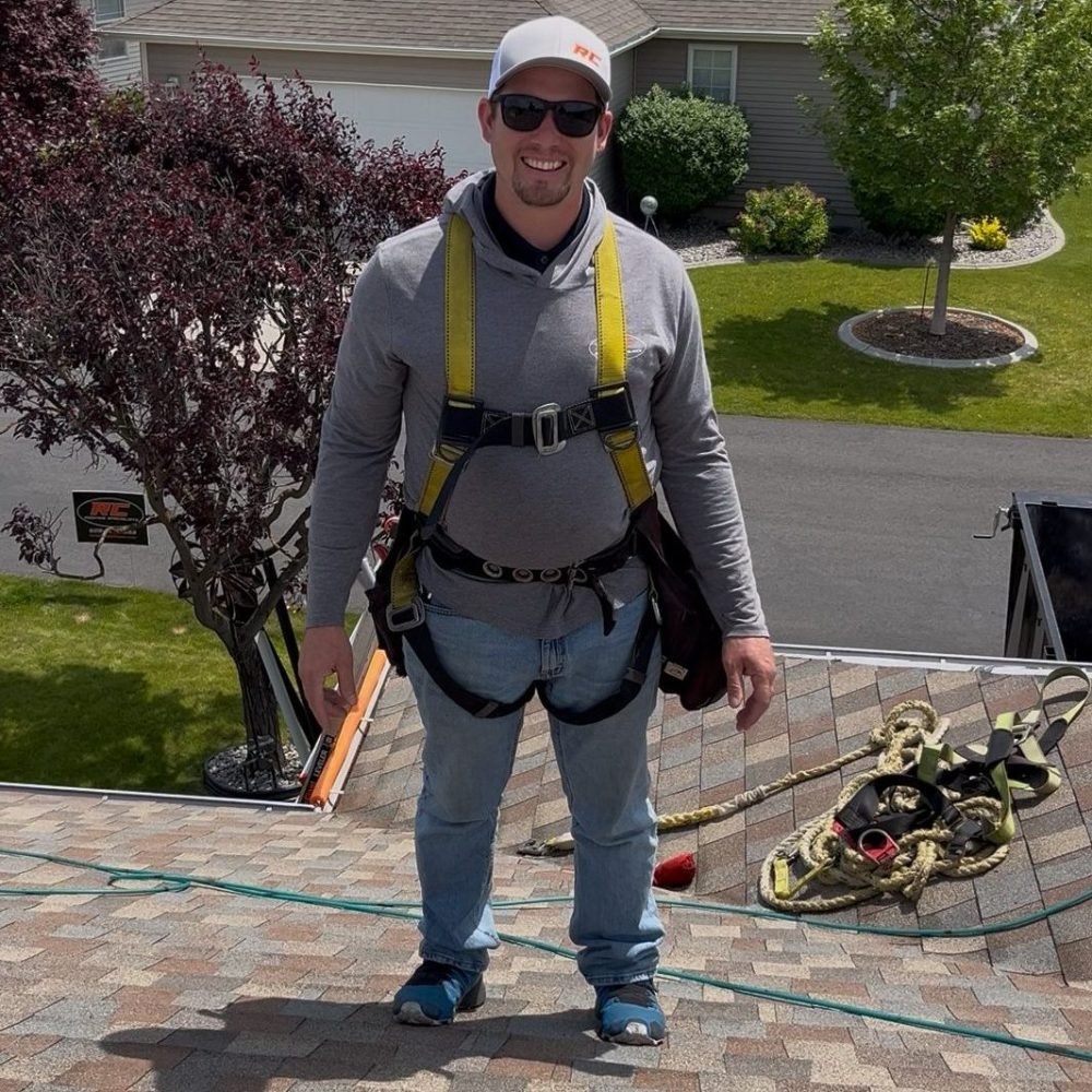 Josh from RC Roofing working on roof replacement
